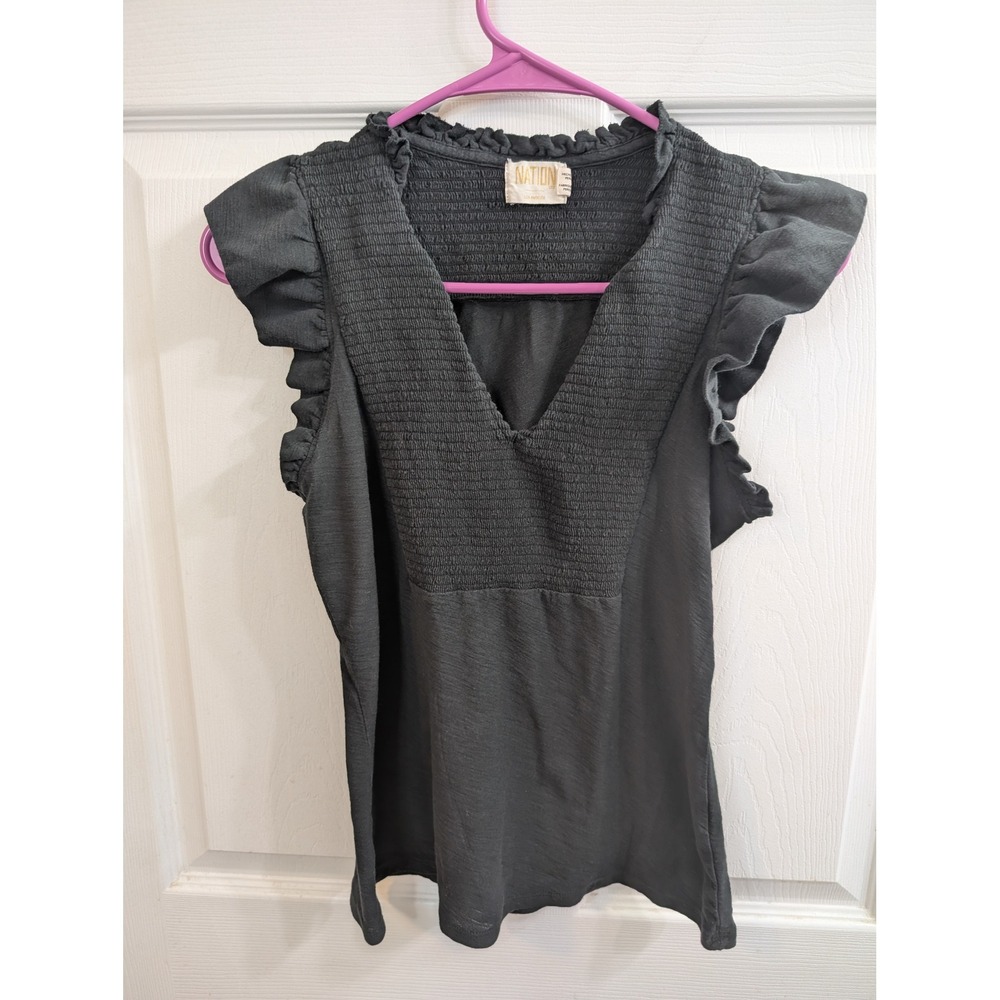 Nation LTD Habiba Fancy Tank Laurel Smocked Ruffle Flutter Sleeve - Size‎ S